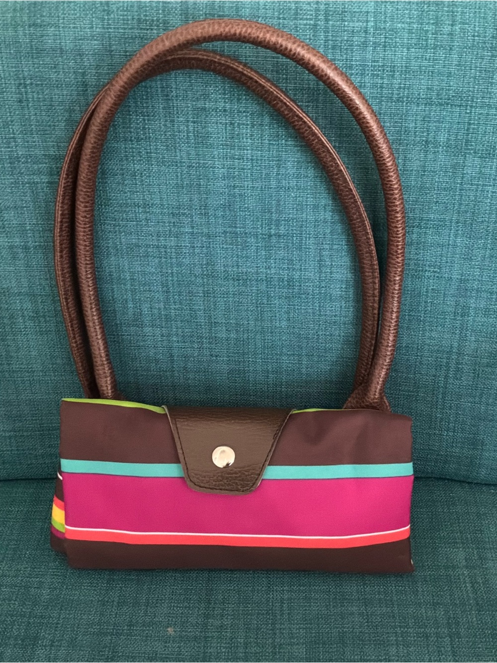 Joann Marie Designs Long-Handle Fold-Up  Multicolored Striped TravelBeach Bag